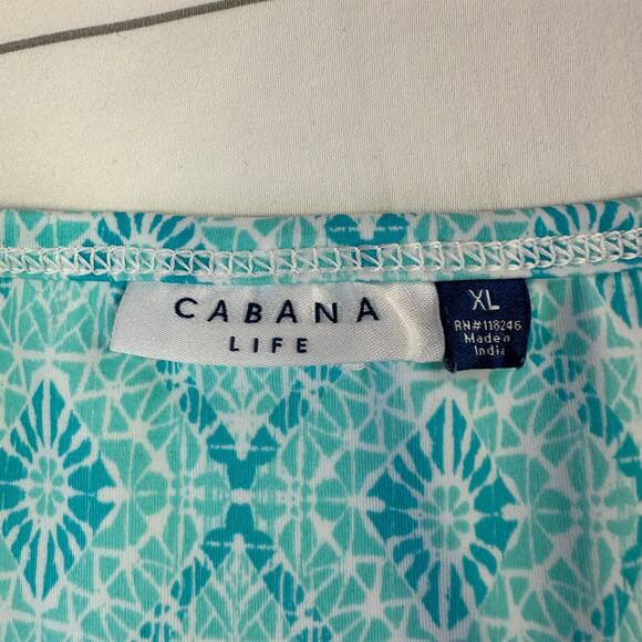 Cabana Life Dress Womens XL Blue Aqua Shift Short Sleeve Geometric Resortwear - Picture 3 of 9